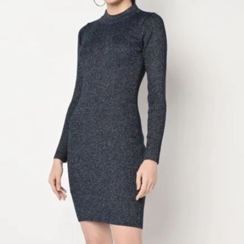 by & by-Long Sleeve-Mock Neck Sweater Dress-Size: Large-Color: Shimmer Gray!!